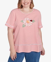 Alfred Dunner Plus Classic Daisy Knit Striped Tee