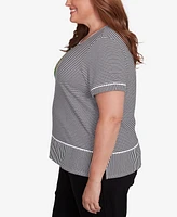 Alfred Dunner Plus Classic Crew Neck Parrot Striped Tee