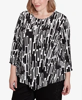 Alfred Dunner Plus Classic Vertical Geometric Top with Necklace