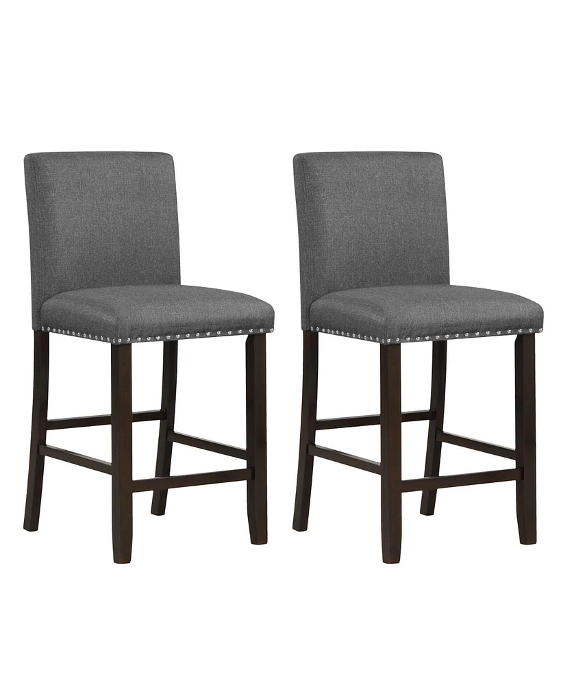 Gymax Set of 2 Bar Stools Linen Fabric Counter Height Chairs for Kitchen Island