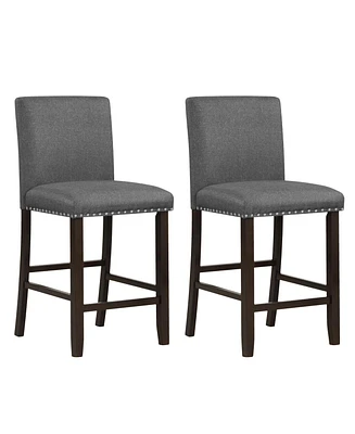 Gymax Set of 2 Bar Stools Linen Fabric Counter Height Chairs for Kitchen Island