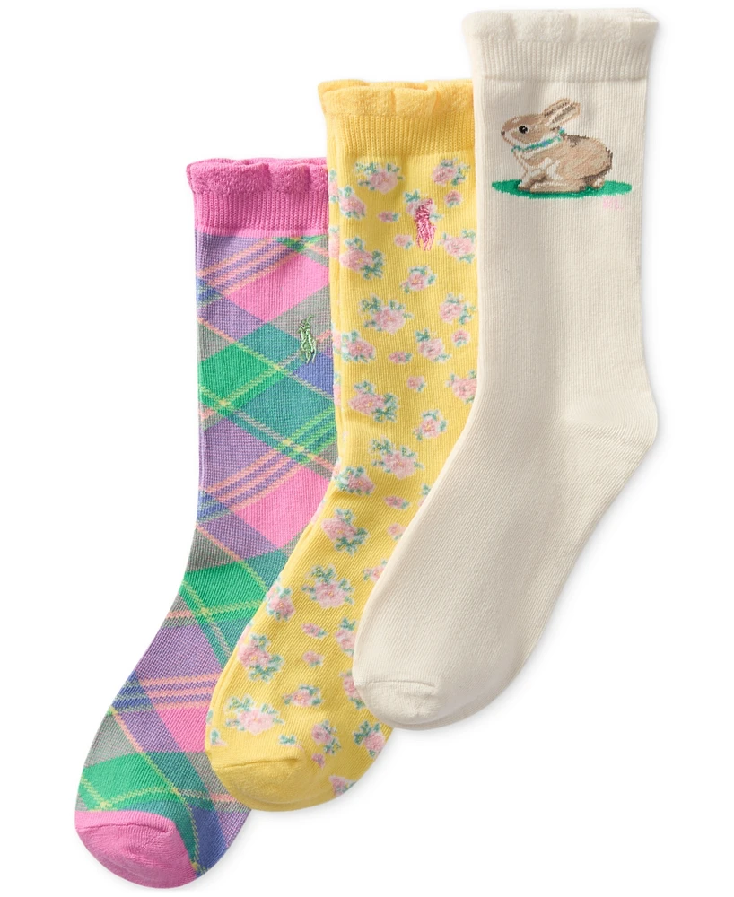 Polo Ralph Lauren Little & Big Girls Bunny Crew Socks, Pack of 3