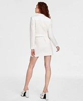 Guess Womens Elise Tweed Denim Mixed Media Jacket Dress