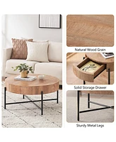 gaomon Round Coffee Table with Drawers Farmhouse Coffee Table with Storage Wood Accent Center Table Natural Coffee Table for Living Room
