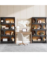 Tribesigns 71" Tall Bookcase Set of 2, 4-Tier S-Shaped Bookshelf, Wood Decorative Storage Shelving, Modern Freestanding Display Shelves, Large Library
