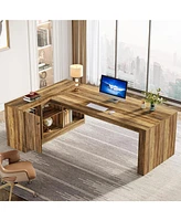 Tribesigns 72.8" L-Shaped Desk, Large Executive Desk with 47.24" Cabinet, Office Desk with Storage Shelves, Farmhouse Wood Computer Desk for Home Offi