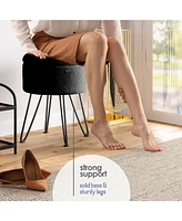 Nestl Modern Boucle Round Ottoman with Hidden Storage – Foot Stool, Makeup Vanity Small Rest, Perfect for Living Room & Bed