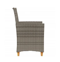 Patio Chairs with Cushions 2 pcs Gray Poly Rattan&Solid Wood