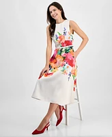 julia jordan Women's Floral-Print Belted Sleeveless Midi Dress