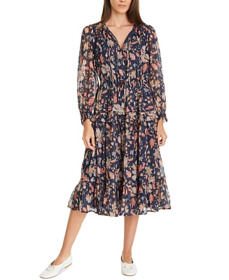 Sam Edelman Women's Clarice Floral Split-Neck Midi Swing Dress