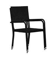 Patio Dining Chairs 2 pcs Stackable Black Poly Rattan