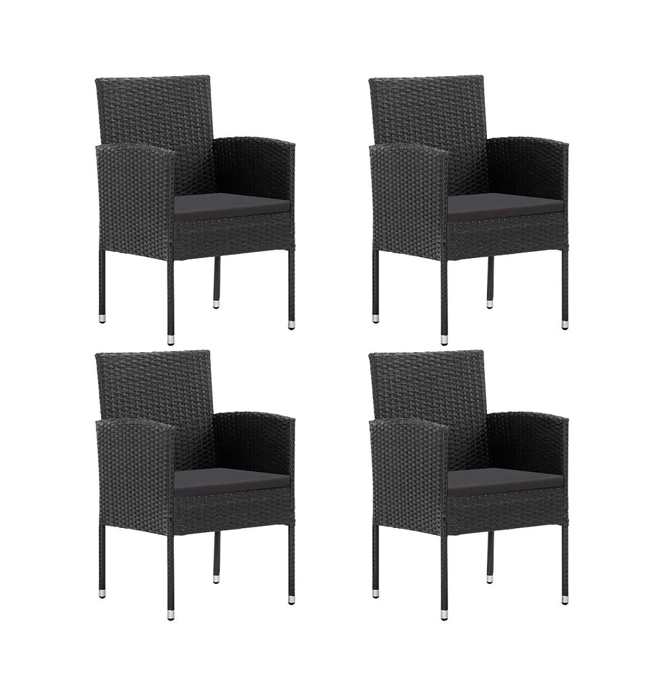 Patio Chairs with Black Cushions 4 pcs Black Poly Rattan