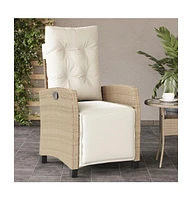 Reclining Patio Chair with Footrest Beige Poly Rattan