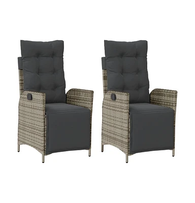 Reclining Patio Chairs 2 pcs with Footrest Gray Poly Rattan