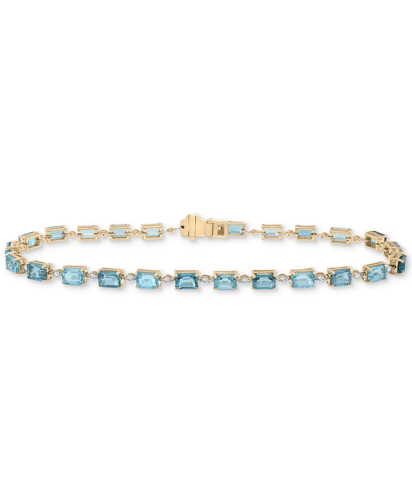London Blue Topaz (2-1/3 ct. t.w.), Blue Topaz (1-3/4 ct. t.w.), & Diamond (1/3 ct. t.w.) Link Bracelet in 14k Gold