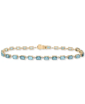 London Blue Topaz (2-1/3 ct. t.w.), Blue Topaz (1-3/4 ct. t.w.), & Diamond (1/3 ct. t.w.) Link Bracelet in 14k Gold