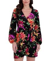 Siena Women's Floral Surplice V-Neck Long-Sleeve Dress