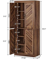Tribesigns 69" Tall Kitchen Pantry Cabinet, Farmhouse Pantry Storage Cabinet with 4 Doors and 4 Adjustable Shelves, Rustic Wood Cupboard for Kitchen,