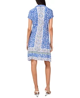 Msk Women's Border-Print Collared Zip-Front Dress