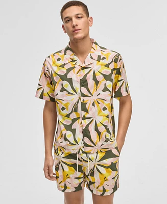 Mode of One Men's Floral Tones Relaxed-Fit Printed Button-Down Camp Shirt, Exclusively at Macy's