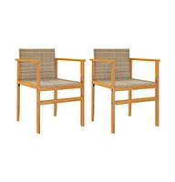 Patio Chairs 2 pcs Beige Poly Rattan&Solid Wood