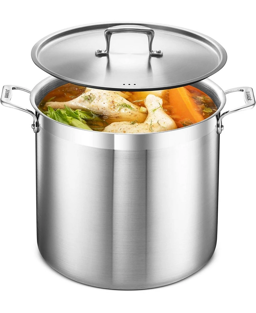 Bakken- Swiss Stockpot – 20 Quart – Brushed Stainless Steel – Heavy Duty Induction Pot with Lid and Riveted Handles – For