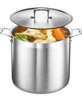 Bakken- Swiss Stockpot – 20 Quart – Brushed Stainless Steel – Heavy Duty Induction Pot with Lid and Riveted Handles – For