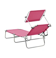 Folding Sun Lounger with Canopy Pink Aluminum