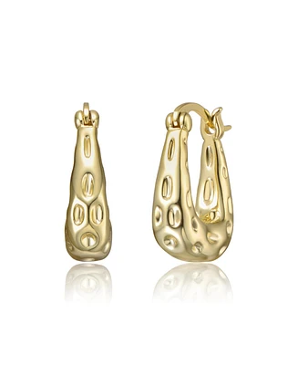 14K Gold Plated Openwork U-Shaped Oblong Hoop Earrings