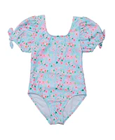 Snapper Rock Little Girls Daisy Chain Puff Sleeve Surf Suit