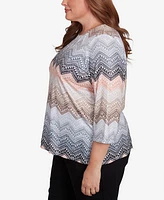 Alfred Dunner Plus Classic Lacey Ombre Chevron Crew Neck Top