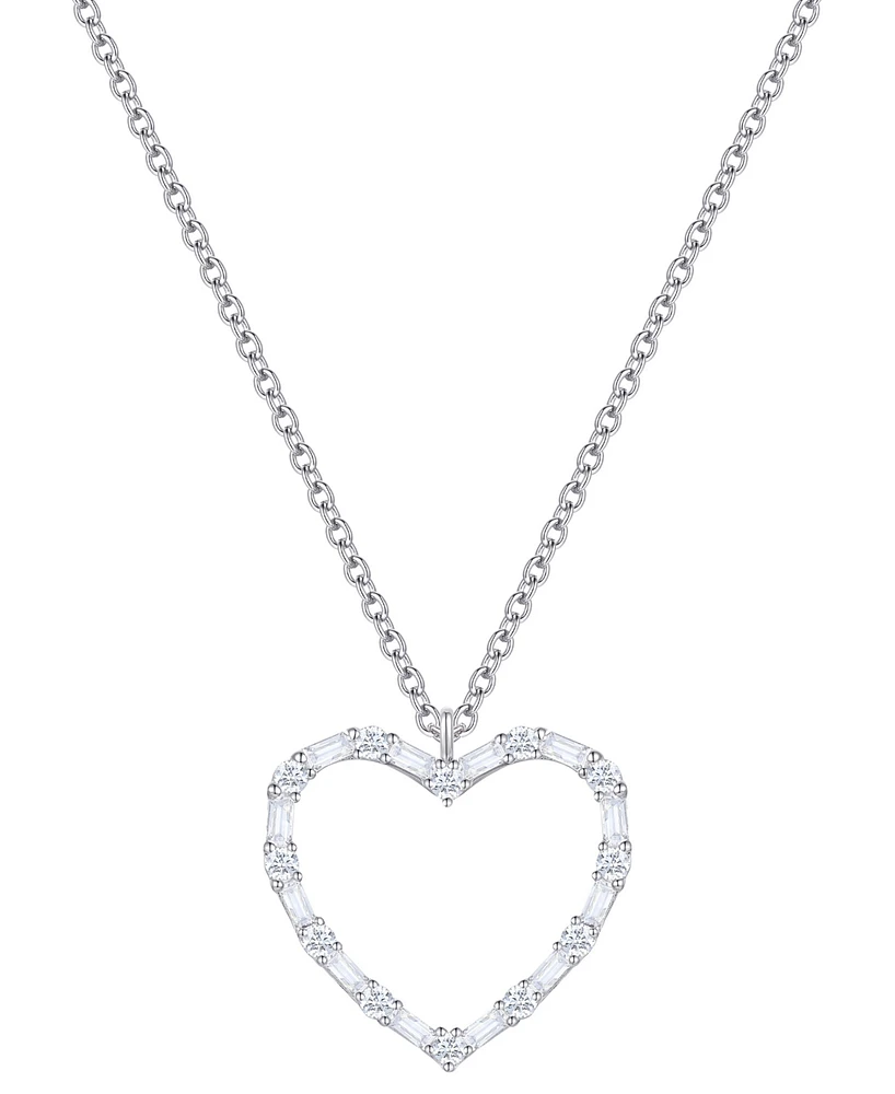 Diamond Round & Baguette Open Heart 18" Pendant Necklace (1/2 ct. t.w.) in 10k White Gold