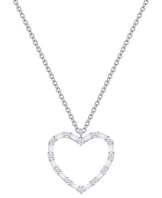 Diamond Round & Baguette Open Heart 18" Pendant Necklace (1/2 ct. t.w.) in 10k White Gold