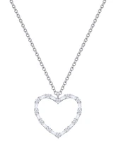 Diamond Round & Baguette Open Heart 18" Pendant Necklace (1/2 ct. t.w.) in 10k White Gold