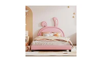 Slickblue Luxury Leather Upholstered Platform Bed with Rabbit Ornament – Perfect for Sophisticated Bedrooms