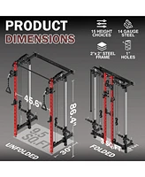 Er Kang Folding Squat Rack, Wall Mounted Power Rack with Cable Crossover Machine & Lat Pull Down, Power Cage with 5 Adjustable Function Modes, Garage