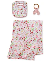 Little Me Baby Girls 3-Pc. Floral Muslin Bib, Swaddle, and Ring Set