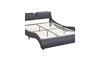 Slickblue Upholstered Faux Leather Platform Bed with Led Light Bed Frame with Slatted