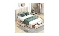 Slickblue Upholstered Platform Bed with Footboard Drawer and Side Storage – Perfect for Small Spaces