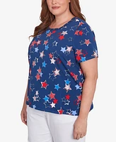 Alfred Dunner Plus Star Studded Crew Neck Top