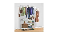 Slickblue Garment Rack with Shoe and Clothing Organizer Shelves Freestanding Multifunctional Wardrobe