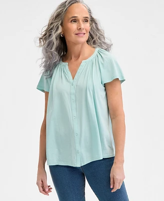 Style & Co Petite Button-Front Flutter-Sleeve Top, Exclusively at Macy's