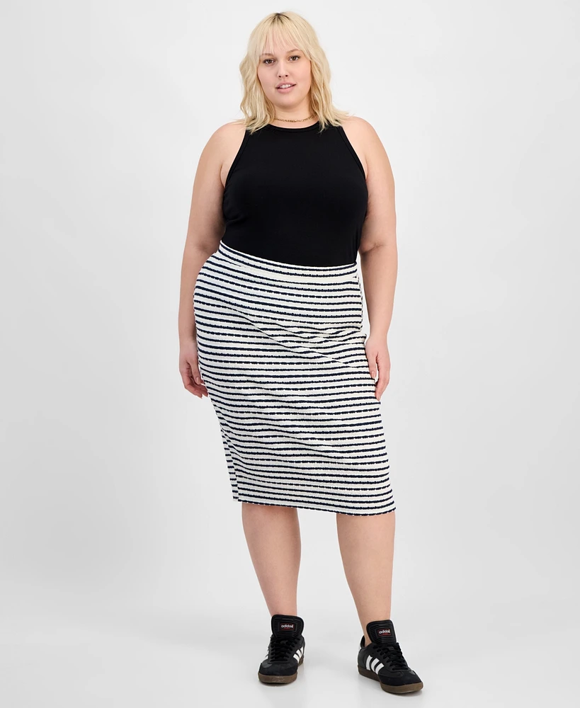 Derek Heart Trendy Plus Striped Midi Pencil Skirt