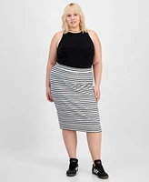 Derek Heart Trendy Plus Striped Midi Pencil Skirt