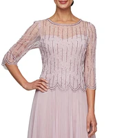 Alex Evenings Petite Beaded 3/4-Sleeve Chiffon Gown