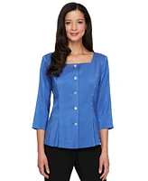 Alex Evenings Women's 3/4-Sleeve Shimmer Square-Neck Blouse