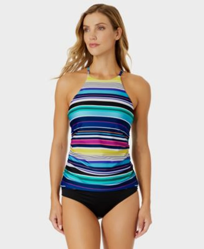 Anne Cole Womens High Neck Halter Tankini Top High Waist Bikini Bottoms