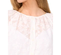 CeCe Women's Floral-Lace Button-Front Puff-Sleeve Blouse