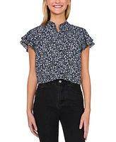 CeCe Women's Flutter-Sleeve Hidden-Placket Blouse