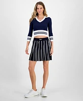 Guess Women's Sydney Contrast-Stripe Polo Sweater